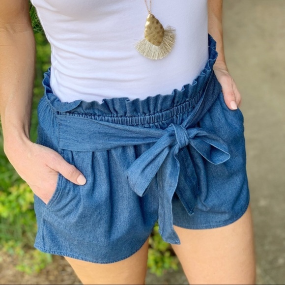 Infinity Raine Pants - Denim Tie Front Shorts Infinity Raine Pants - Denim Tie Front Shorts